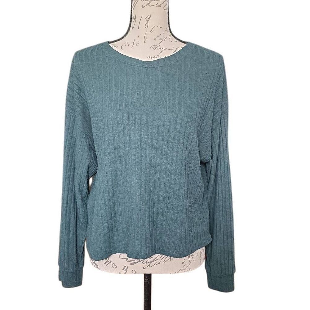 Warm & Cozy Lifestyle Women's Size Large Hunter Green Ribbed Long Sleeve Top